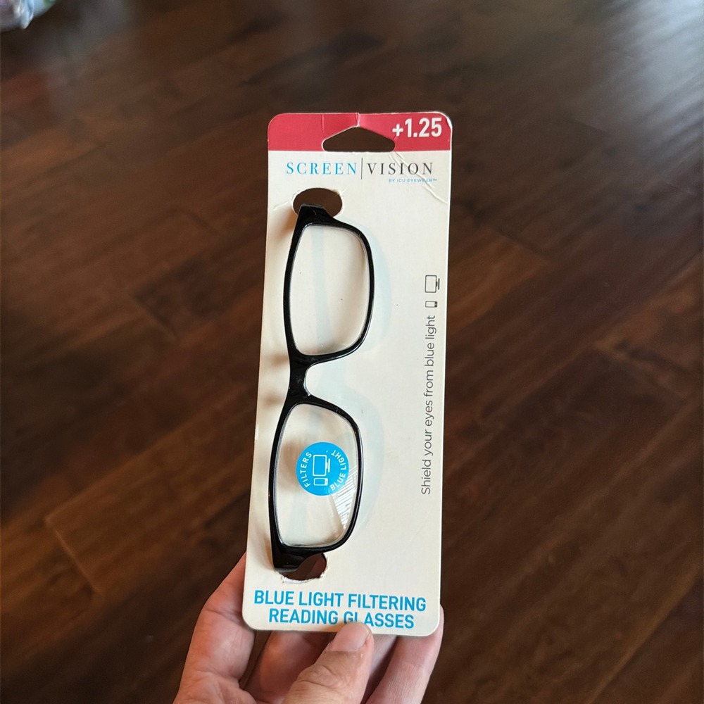 Screen Vision ICU Eyewear Blue Light Filtering Reading Glasses +1.25 Black Frame
